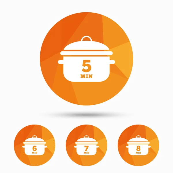 De pictogrammen van de pan koken. Kook vijf, acht minuten. — Stockvector