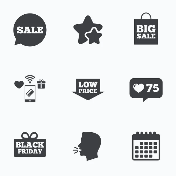 Eladó szövegbuborék-ikon. Fekete péntek szimbólum — Stock Vector