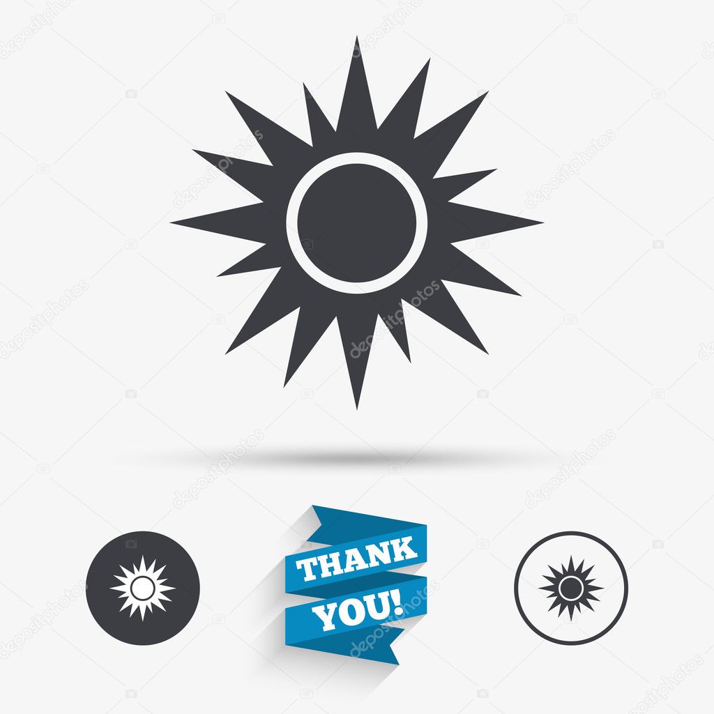 Sun sign icon. Solarium symbol. Heat button.