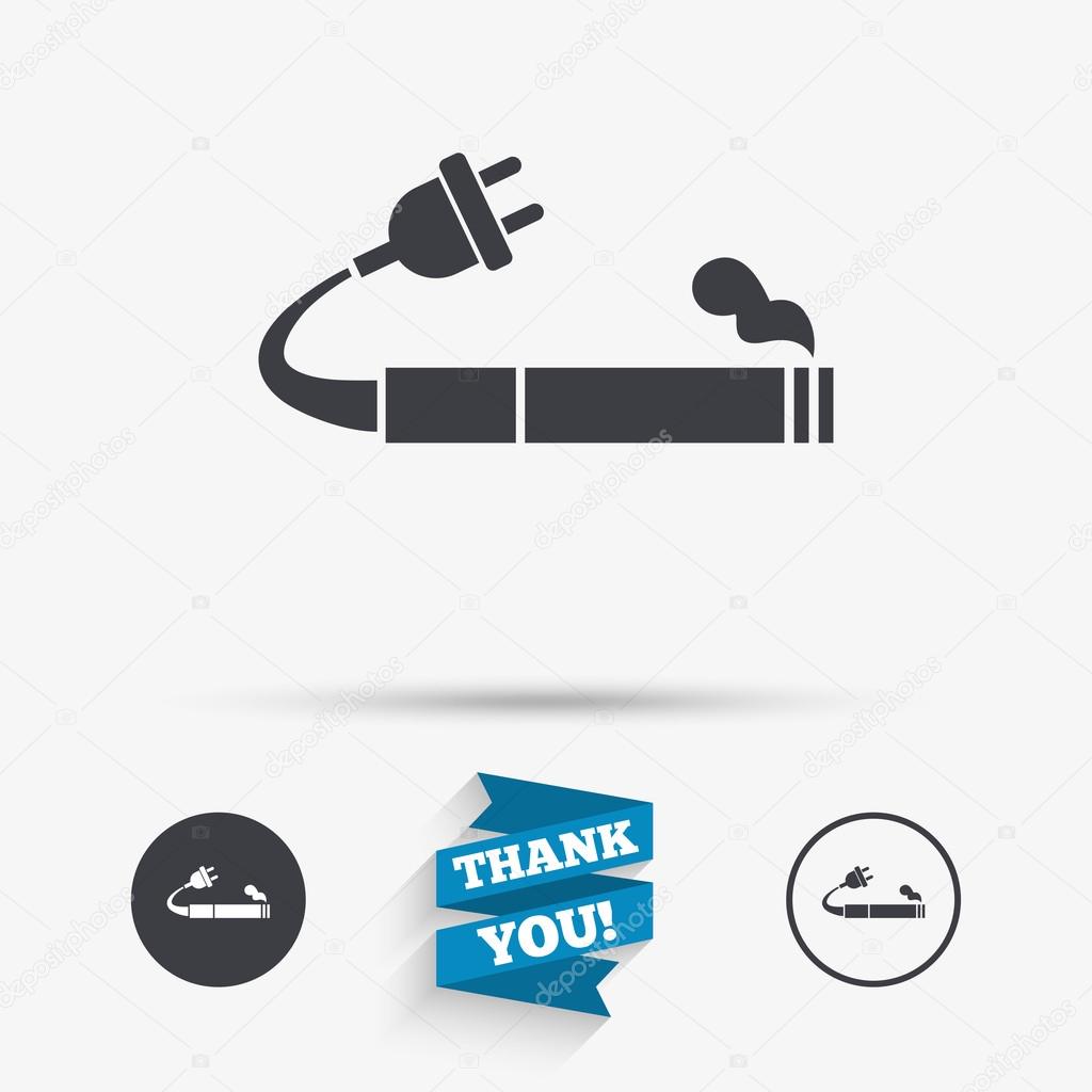Smoking sign icon. E-Cigarette symbol. Electronic cigarette. Flat icons. Buttons with icons. Thank you ribbon. Vector