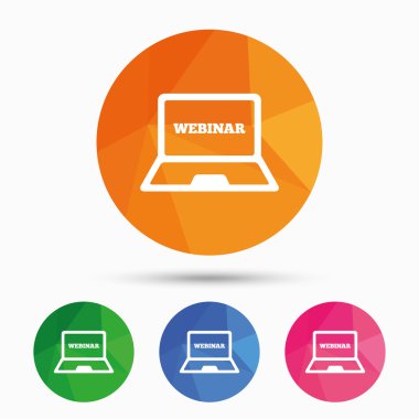 Webinar laptop işareti simgesi. Not defteri web çalışma.