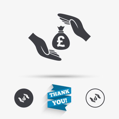 Koruma para işareti simgesi. Eller nakit korumak.