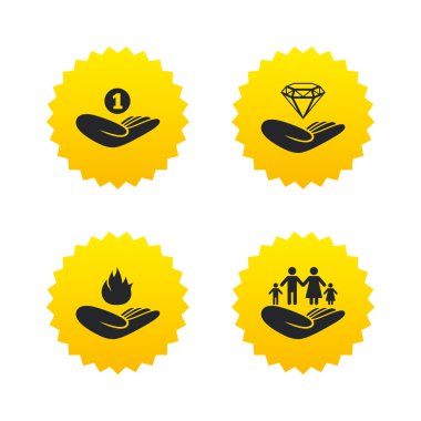 Yardım simgeleri eller. Koruma ve sigorta.