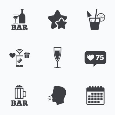 Bar veya pub simgeler. bira ve şampanya cam.