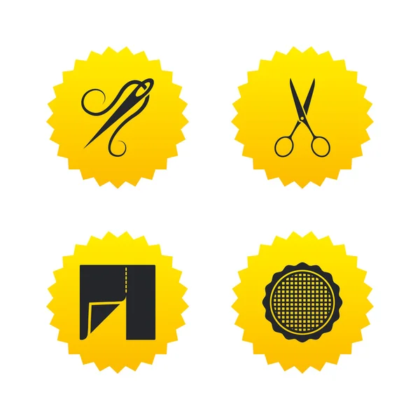 Textile cloth piece icon. Scissors hairdresser. — Stock Vector