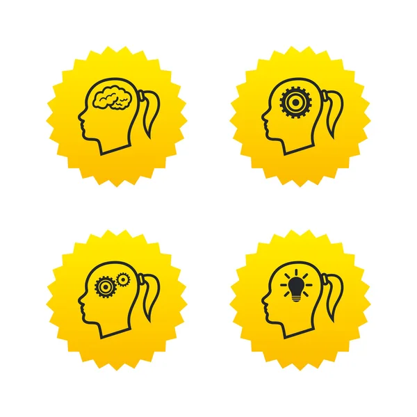 Head with brain icon.Female woman symbols. — Stock Vector
