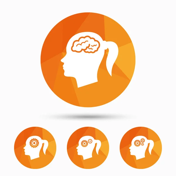 Head with brain icon. Female woman symbols. — Stock Vector