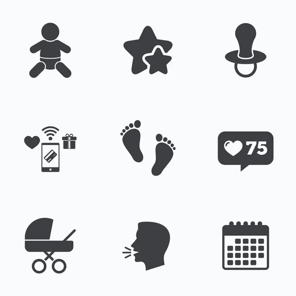 婴儿婴儿图标。马车和虚拟符号. — 图库矢量图片