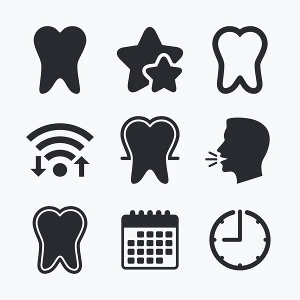 Εικονίδια προστασία σμάλτο των δοντιών. Οδοντιατρική περίθαλψη σημάδια — Διανυσματικό Αρχείο