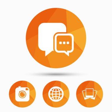 Sosyal Medya simgeler. Sohbet konuşma balonu ve Küre