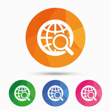 genel arama işareti simgesi. Dünya küre simgesi.