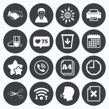 Office, belgeler ve iş simgeleri.