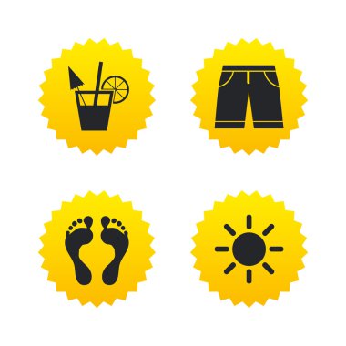 Beach Tatil simgeler. Kokteyl, insan ayak izleri