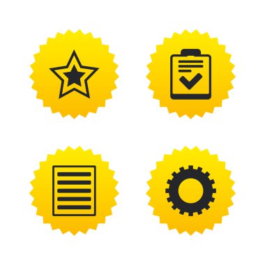 Yıldız ve menü listesi işaretleri. Denetim listesi, dişli.