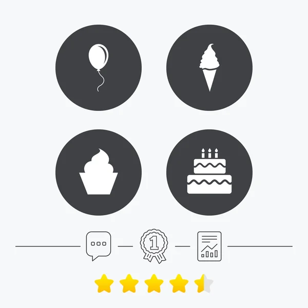 Icone della festa di compleanno. Torta con simbolo di gelato — Vettoriale Stock
