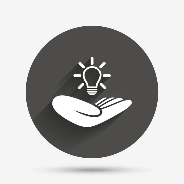 Idea insurance sign. Hand holds lamp bulb symbol — Stock Vector