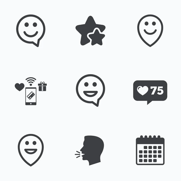 Boldog arcot beszéd buborék ikonok. mutató szimbólum. — Stock Vector
