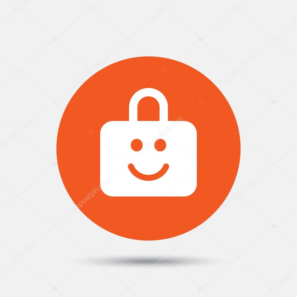 Child lock icon. Locker with smile symbol. Child protection. Orange circle button with icon. Vector