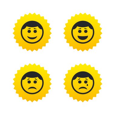 Daire gülümsemek yüz simgeler. Mutlu, üzgün, cry.