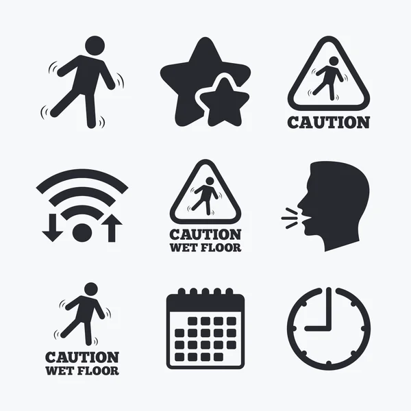 Attention les icônes de sol mouillé. Signes de chute humaine . — Image vectorielle