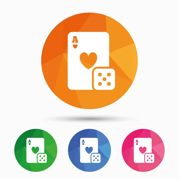 Casino-Zeichen-Symbol. Spielkarte mit Würfelsymbol — Stockvektor