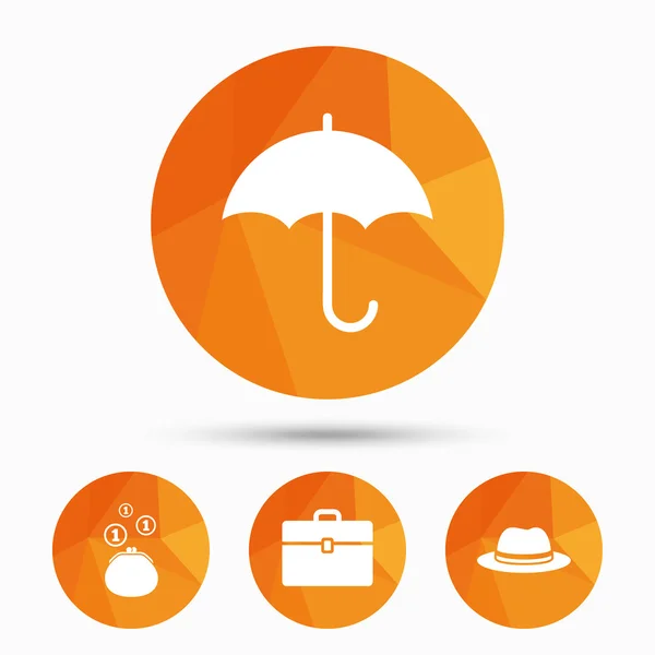 Parapluie, portefeuille et chapeau avec étui . — Image vectorielle
