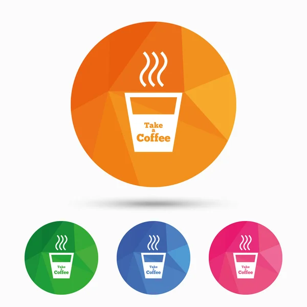 Prendi un'icona con il cartello del caffè. Tazza di caffè caldo . — Vettoriale Stock