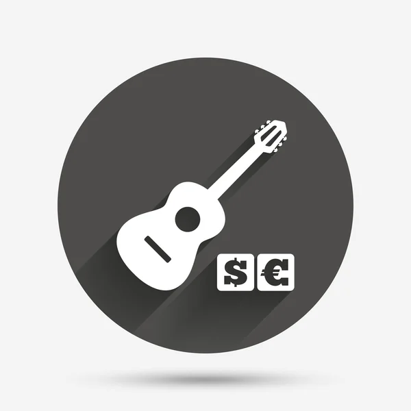 Icona del segno della chitarra acustica. Simbolo musicale a pagamento . — Vettoriale Stock