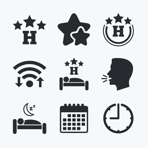 Iconos del hotel de tres estrellas. Lugar de descanso de viaje . — Vector de stock