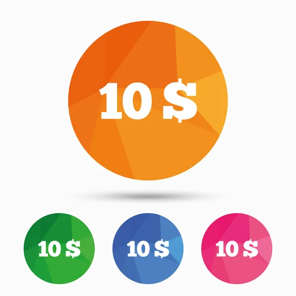 Ícone de sinal de 10 dólares. símbolo de moeda USD . — Vetor de Stock
