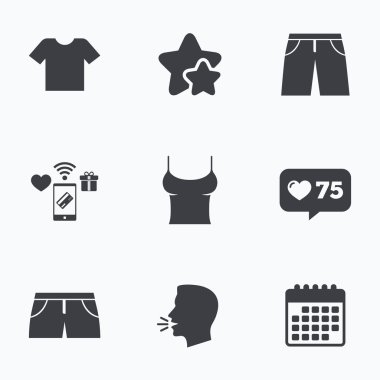 Giysi işaretler. T-shirt ve şort ile pantolon.