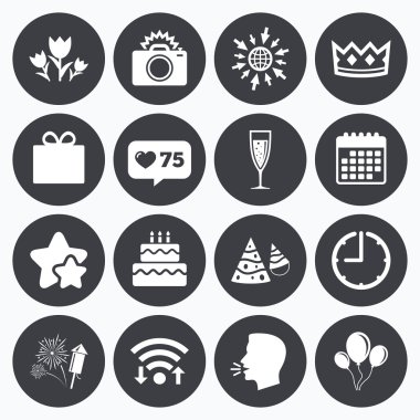 Parti kutlama, doğum günü simgeler. Havai fişek.