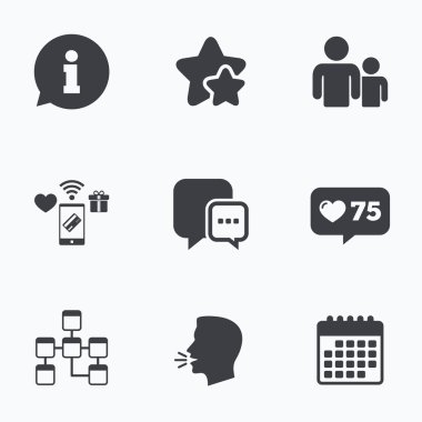 Bilgi işareti ve grup. İletişim simgeleri.