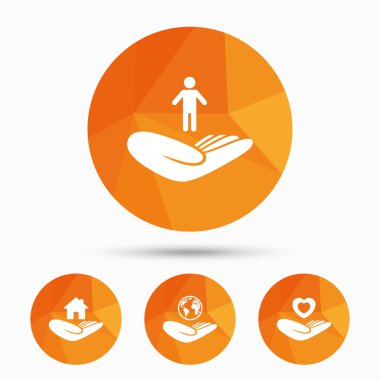 Yardım simgeleri eller. Koruma ve sigorta.