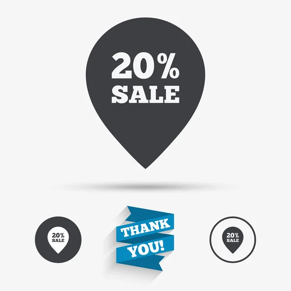 Prodej 20 procent, ukazatel ikona znamení značky. — Stockový vektor