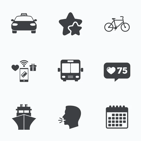 Transport icons. Taxi car, Bicycle, Bus and Ship — Stock Vector