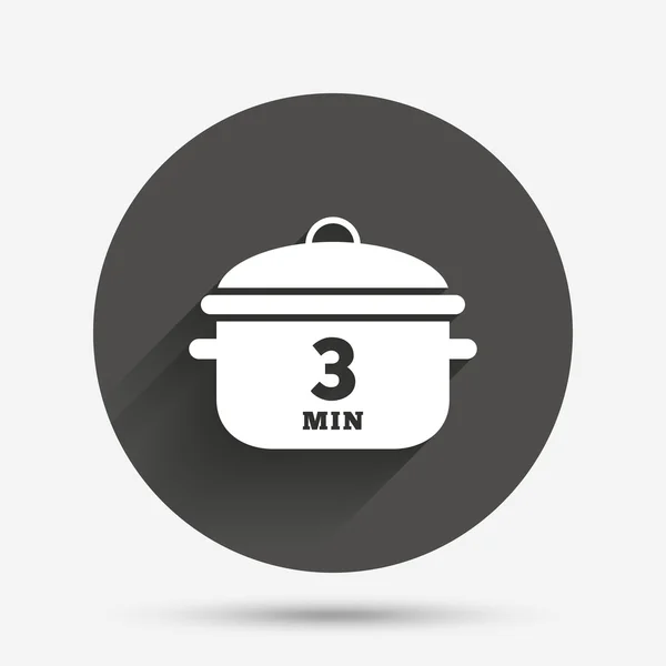 Boil 3 minutes. Cooking pan sign icon. Stew food — Stock Vector