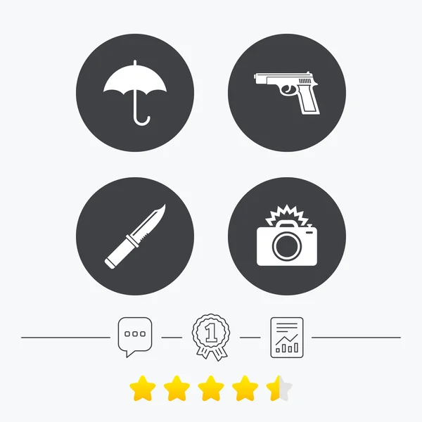 Gun weapon. Knife, umbrella and photo camera. — Stock Vector