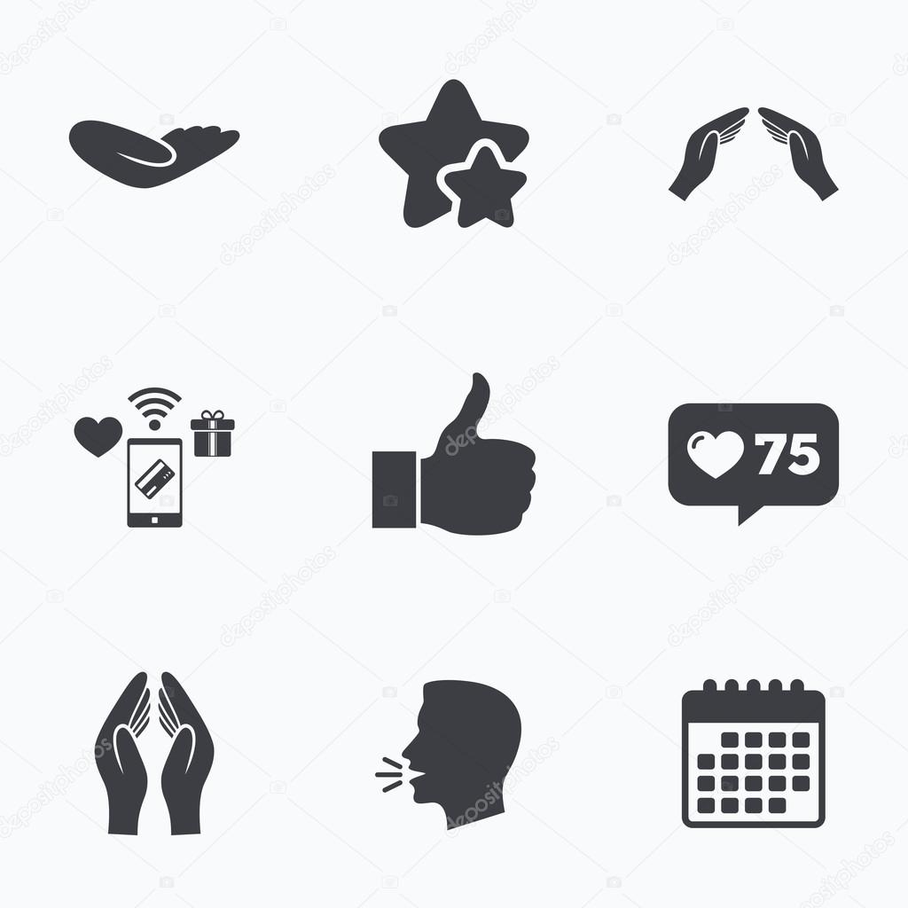 Hand icons. Like thumb up and insurance symbols.