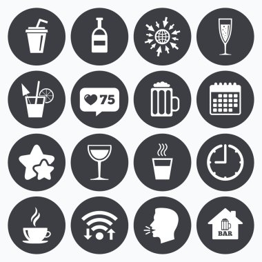 Kahve, çay simgeler. Alkol işaretleri içecekler.