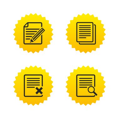 Belge simgeleri. Arama, silmek ve dosyayı düzenlemek.