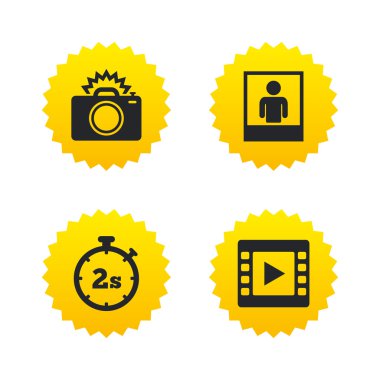 fotoğraf kamera simgesi. flaş ışığı ve video karesi.