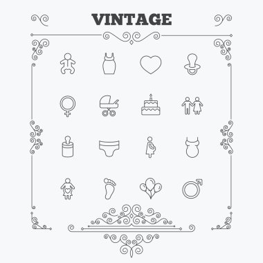 Bebek ve hamile satırı simgesi. Emzik, çocuk bezi.