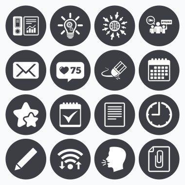 Office, belgeler ve iş simgeleri.