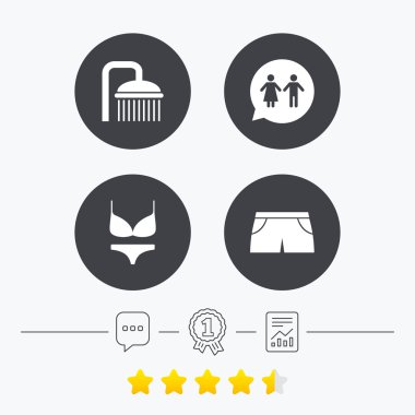 Yüzme Havuzu simgeler. Duş ve mayo işaretleri.