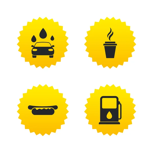 Iconos de servicios de gasolina o gasolinera. Lavado de coches . — Vector de stock