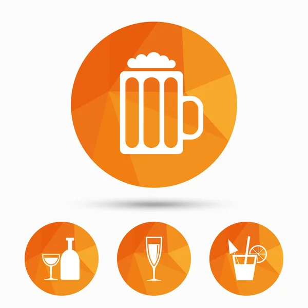 Sinais de bebidas alcoólicas. Champanhe, ícones de cerveja . — Vetor de Stock