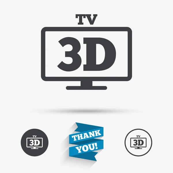 3D TV sign icon. 3D Television set symbol. — Stock Vector