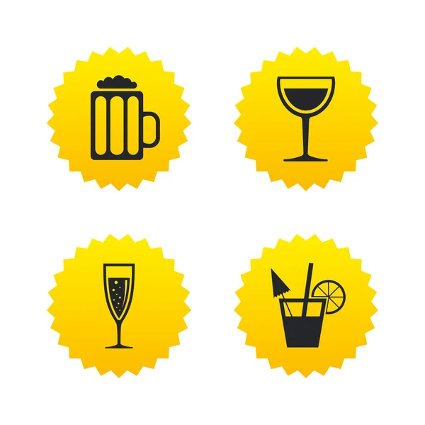 Alcoholic drinks signs. Champagne, beer icons. — Stock Vector