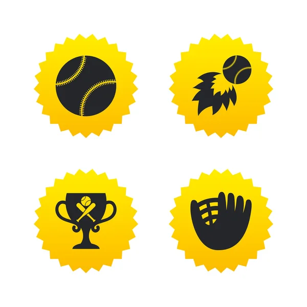 Des icônes du baseball. Balle avec gant et symboles de chauve-souris . — Image vectorielle